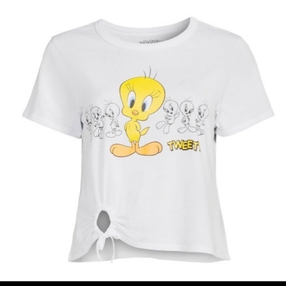 WB Looney tunes tweety bird t-shirt cropped top Ruched Sizes variety - Picture 1 of 9